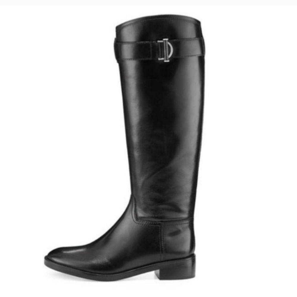 TORY BURCH Grace Saddle Black Leather Boots Size 6 - Picture 2 of 12